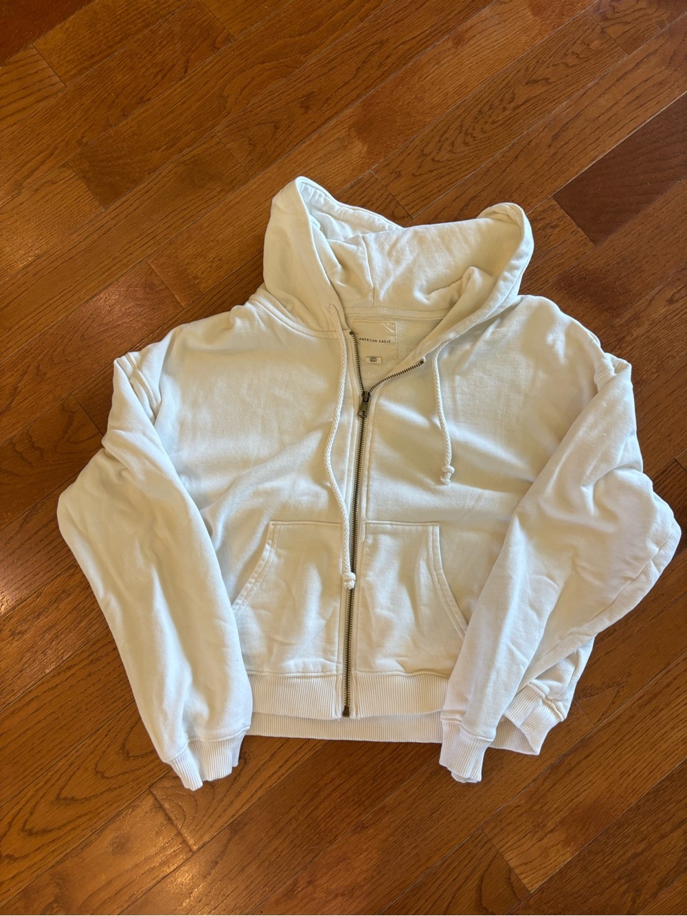American Eagle Outfitters Cream Zip-Up Hoodie